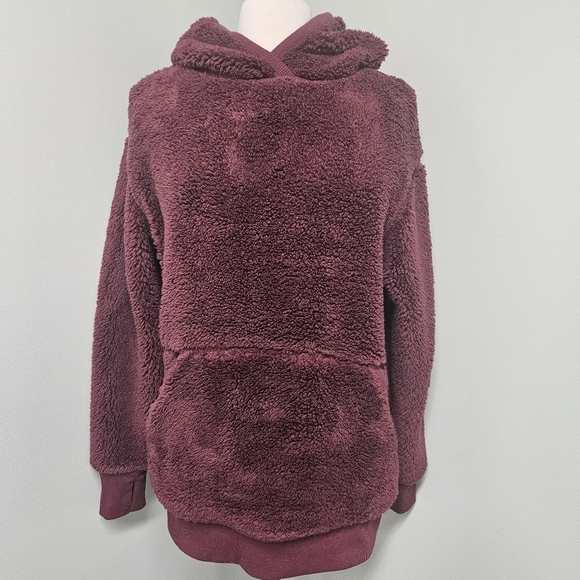 Athleta Solstice Reversible Sherpa Crew Womens Sweater Hoodie Maple Red XSmall - Picture 9 of 13
